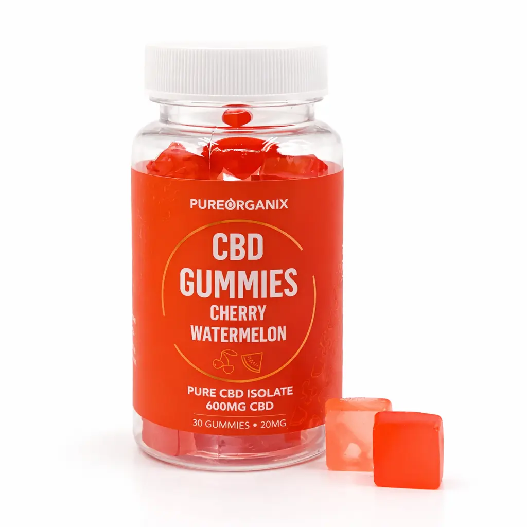 CBD Cherry Watermelon Gummies bottle - Lab-tested fruit flavored CBD edibles