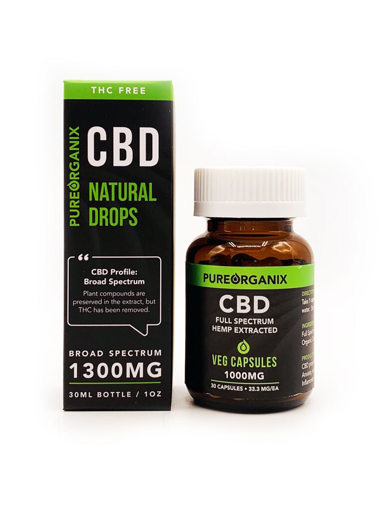 PureOrganix-Natural-Drops-1300mg-Broad-Spectrum-with-Full-Spectrum-1000mg-Capsules CBD oil drops Toronto
